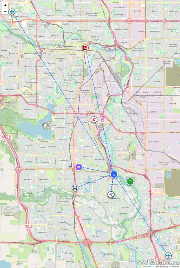 Daily accessibility map for 12082 DIAMOND VW SE, Calgary showing nearby schools, grocery stores, parks, LRT stations and nearby amenities