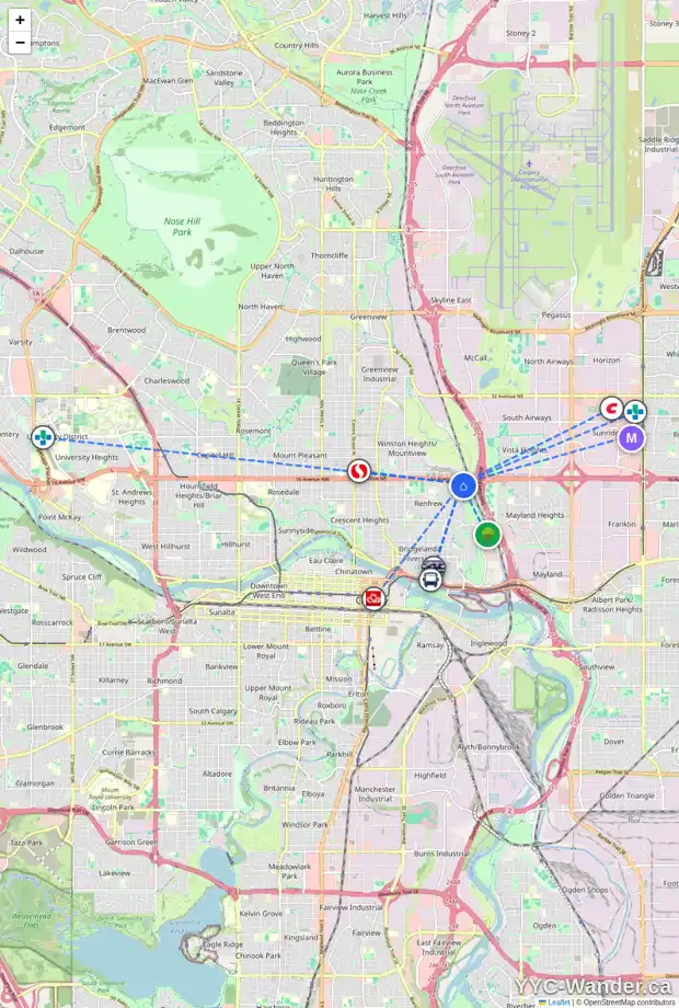 Daily accessibility map for 1464 RUSSELL RD NE, Calgary showing nearby schools, grocery stores, parks, LRT stations and nearby amenities