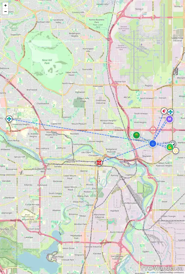 Daily accessibility map for 144 MAUNSELL CL NE, Calgary showing nearby schools, grocery stores, parks, LRT stations and nearby amenities