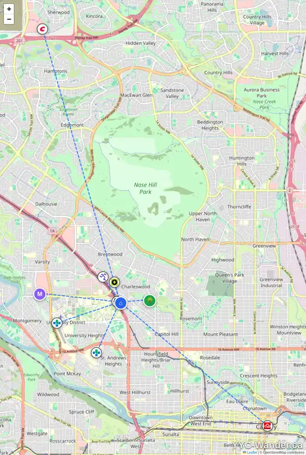 Daily accessibility map for 3024 CAPITOL HILL CR NW, Calgary showing nearby schools, grocery stores, parks, LRT stations and nearby amenities