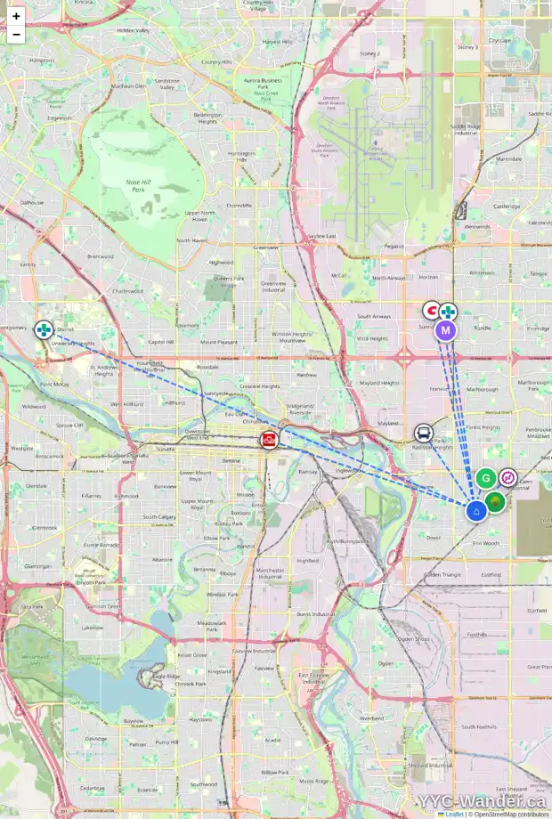 Daily accessibility map for 3012 DOVER CR SE, Calgary showing nearby schools, grocery stores, parks, LRT stations and nearby amenities