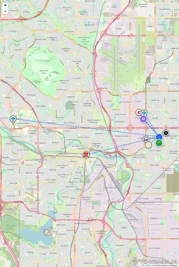 Daily accessibility map for 4911 MARCOMBE RD NE, Calgary showing nearby schools, grocery stores, parks, LRT stations and nearby amenities