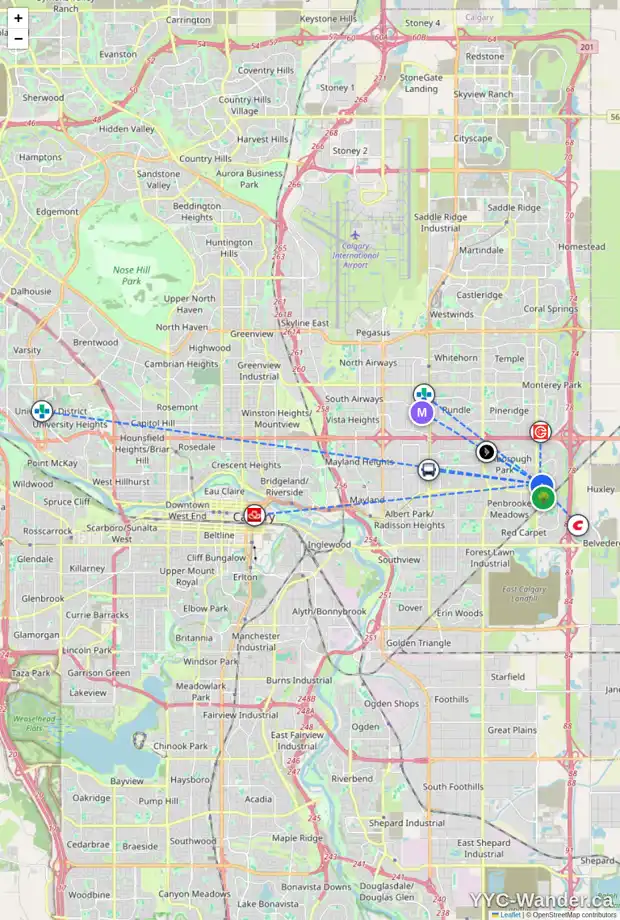 Daily accessibility map for 87 ABBERFIELD CR NE, Calgary showing nearby schools, grocery stores, parks, LRT stations and nearby amenities