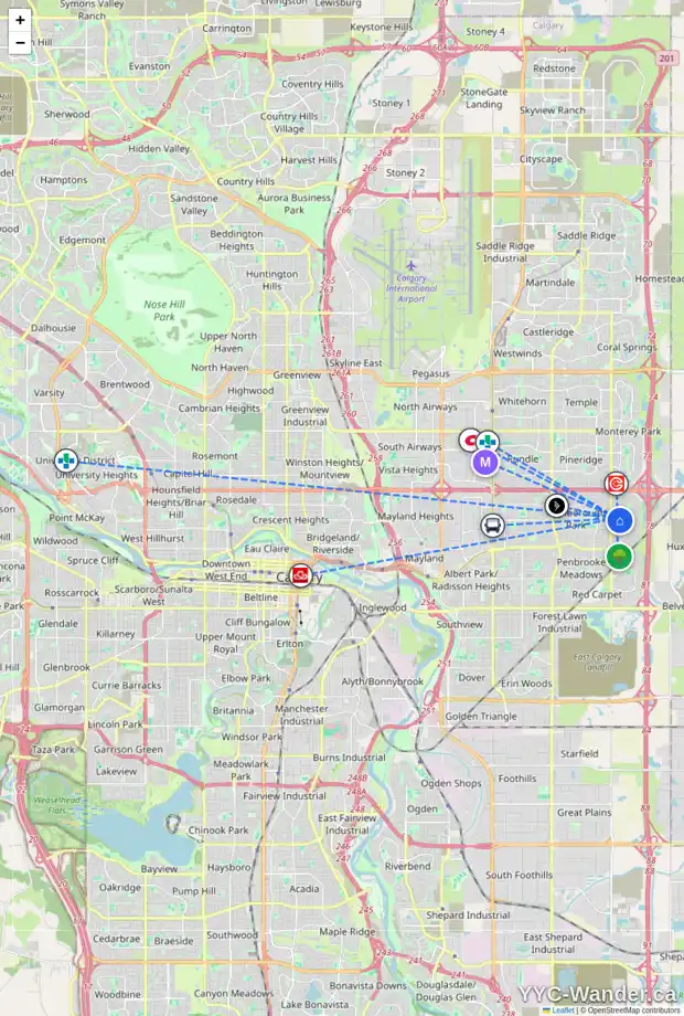 Daily accessibility map for 836 ABBEYDALE DR NE, Calgary showing nearby schools, grocery stores, parks, LRT stations and nearby amenities
