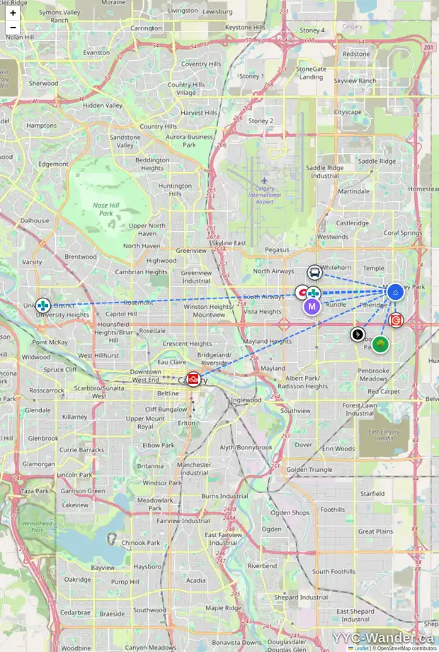 Daily accessibility map for 48 LA VALENCIA GD NE, Calgary showing nearby schools, grocery stores, parks, LRT stations and nearby amenities