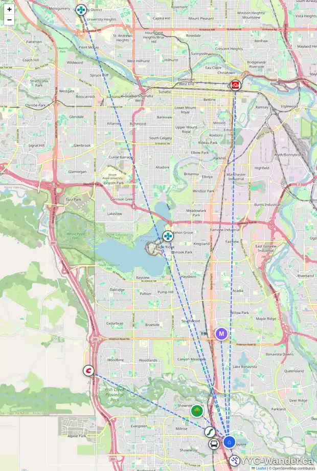 Daily accessibility map for 173 MIDBEND PL SE, Calgary showing nearby schools, grocery stores, parks, LRT stations and nearby amenities