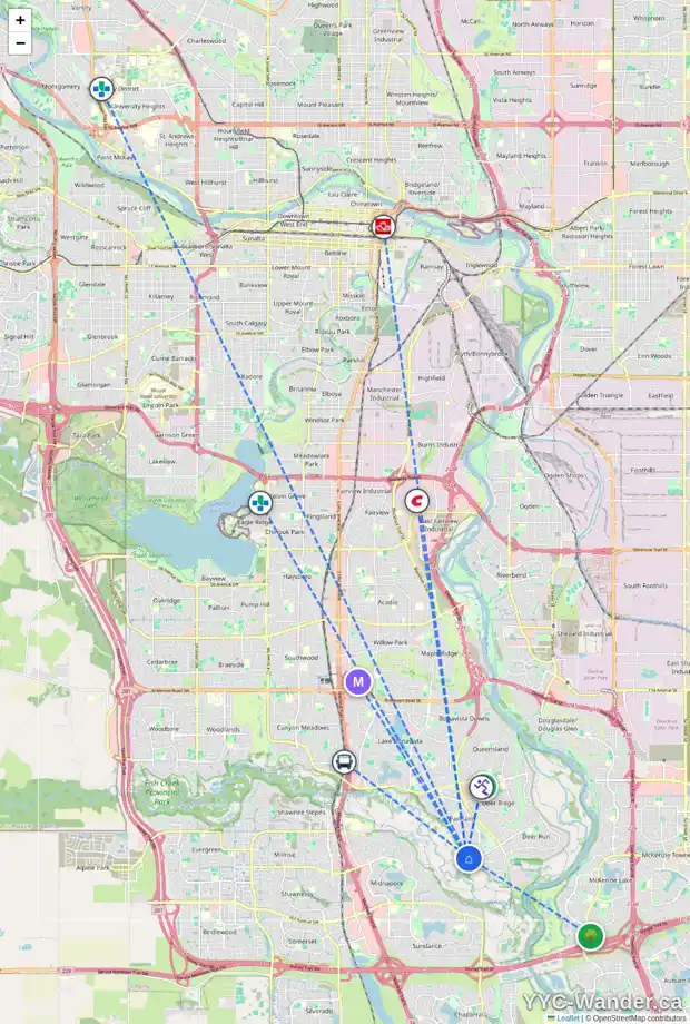 Daily accessibility map for 648 PARKVALLEY RD SE, Calgary showing nearby schools, grocery stores, parks, LRT stations and nearby amenities