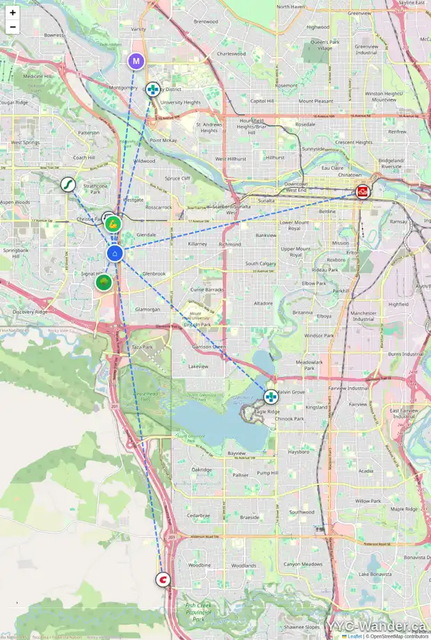 Daily accessibility map for 2736 SIGNAL HILL HT SW, Calgary showing nearby schools, grocery stores, parks, LRT stations and nearby amenities