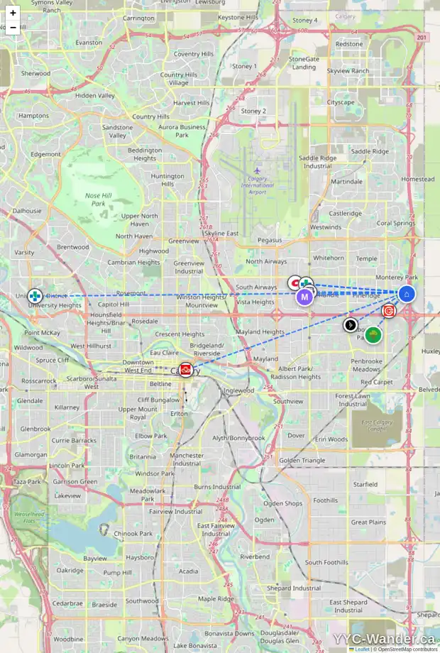 Daily accessibility map for 347 DEL RAY RD NE, Calgary showing nearby schools, grocery stores, parks, LRT stations and nearby amenities