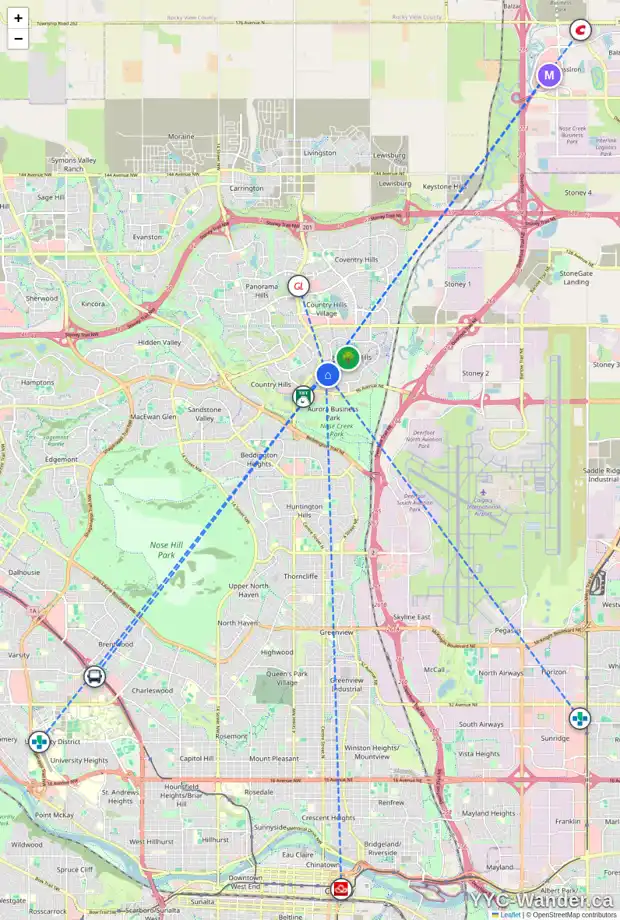 Daily accessibility map for 204 HARVEST GOLD HT NE, Calgary showing nearby schools, grocery stores, parks, LRT stations and nearby amenities