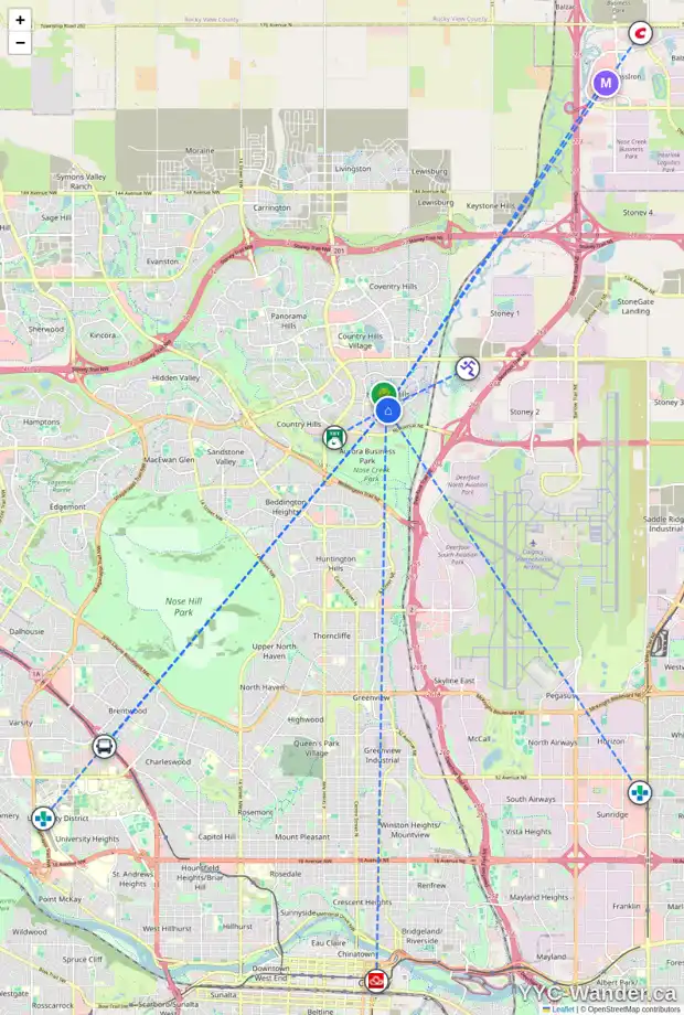 Daily accessibility map for 130 HARVEST PARK CI NE, Calgary showing nearby schools, grocery stores, parks, LRT stations and nearby amenities