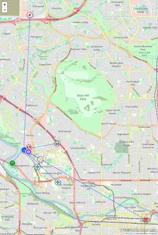Daily accessibility map for 3416 VARNA CR NW, Calgary showing nearby schools, grocery stores, parks, LRT stations and nearby amenities