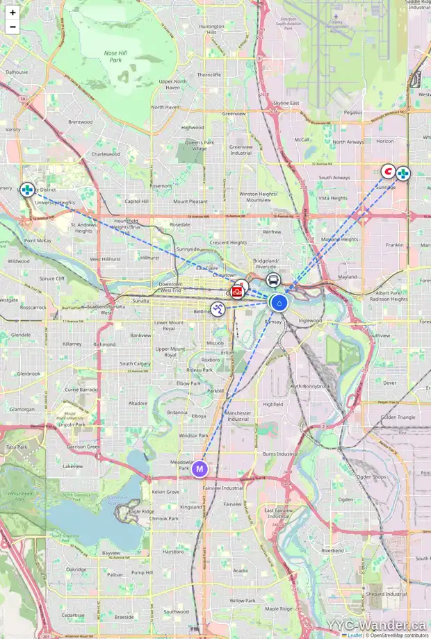 Daily accessibility map for 806 9 ST SE, Calgary showing nearby schools, grocery stores, parks, LRT stations and nearby amenities