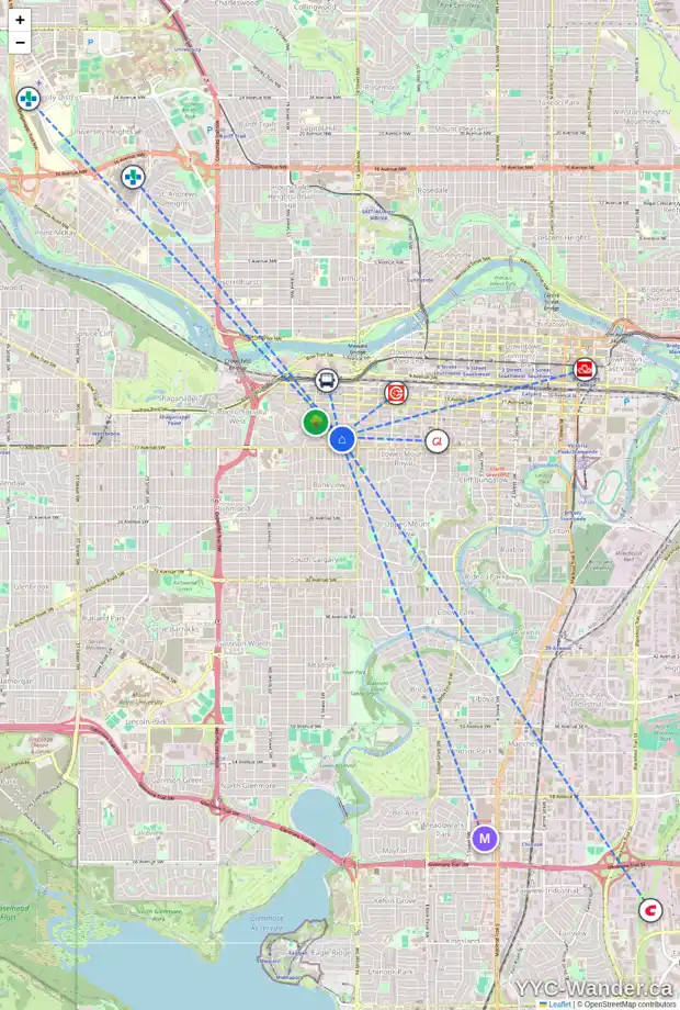 Daily accessibility map for 3 1608 16 AV SW, Calgary showing nearby schools, grocery stores, parks, LRT stations and nearby amenities