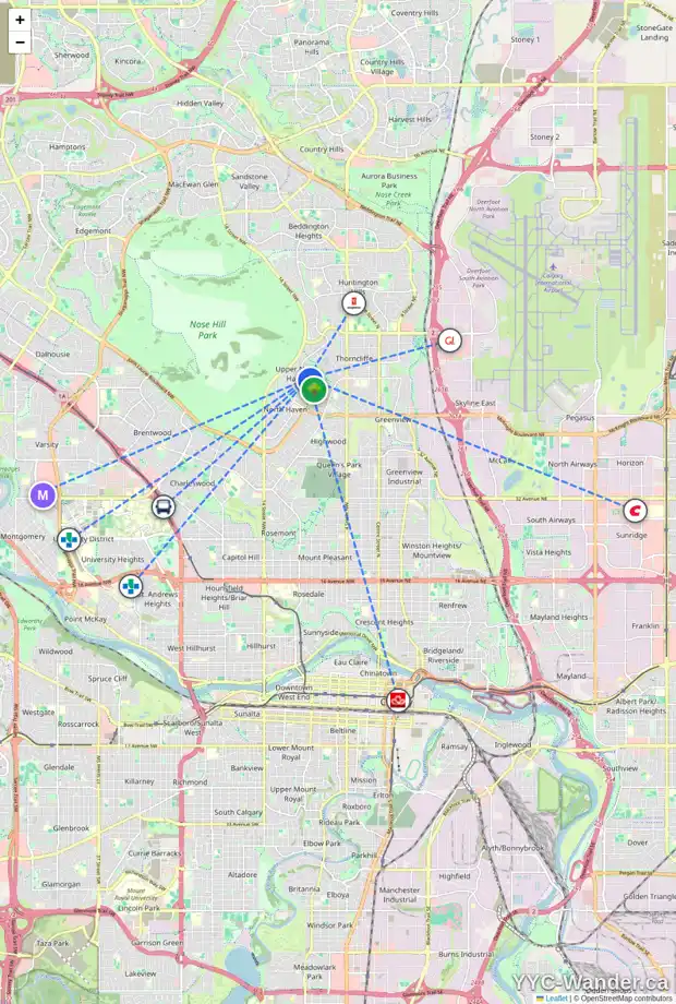 Daily accessibility map for 460 NORFOLK WY NW, Calgary showing nearby schools, grocery stores, parks, LRT stations and nearby amenities