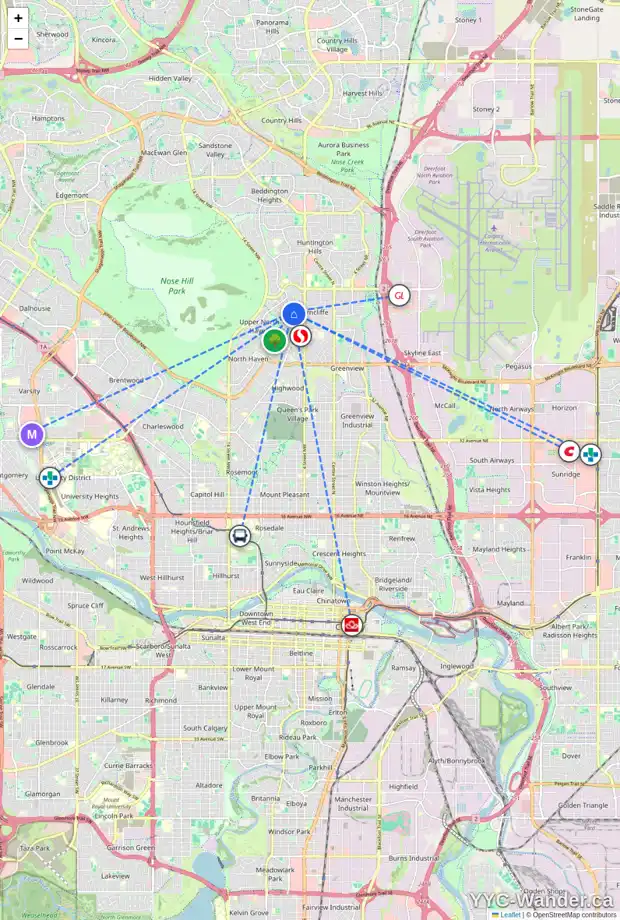 Daily accessibility map for 6112 TOUCHWOOD DR NW, Calgary showing nearby schools, grocery stores, parks, LRT stations and nearby amenities