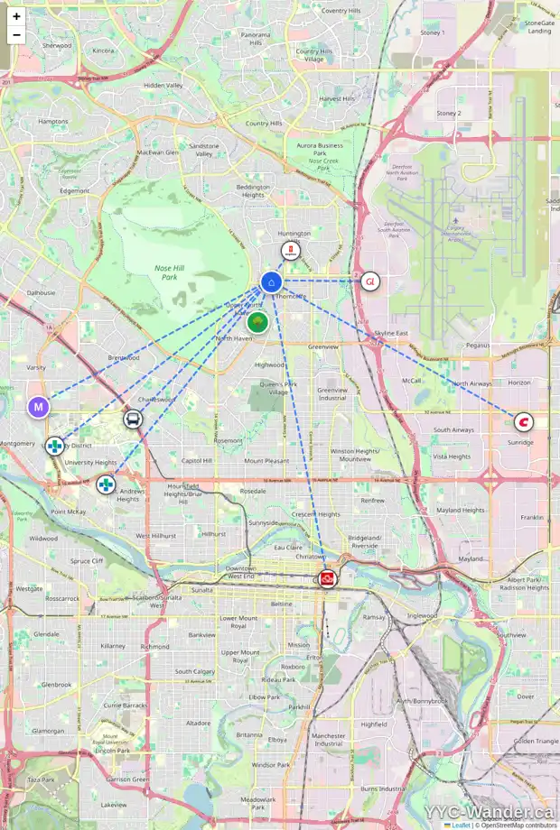 Daily accessibility map for 6312 NORFOLK DR NW, Calgary showing nearby schools, grocery stores, parks, LRT stations and nearby amenities