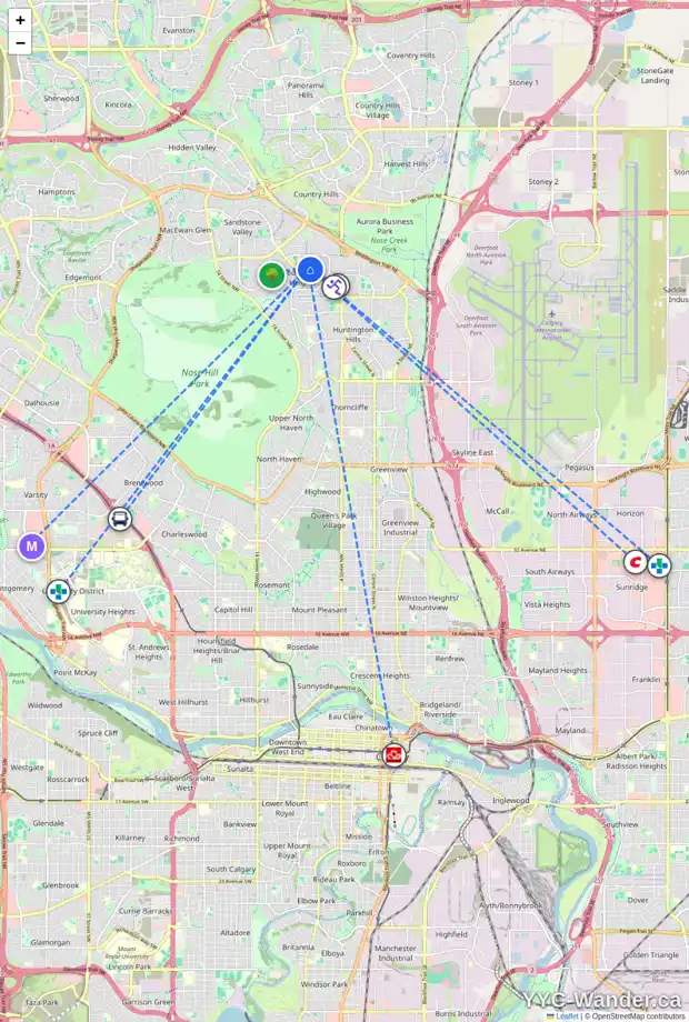 Daily accessibility map for 32 BERMUDA CL NW, Calgary showing nearby schools, grocery stores, parks, LRT stations and nearby amenities