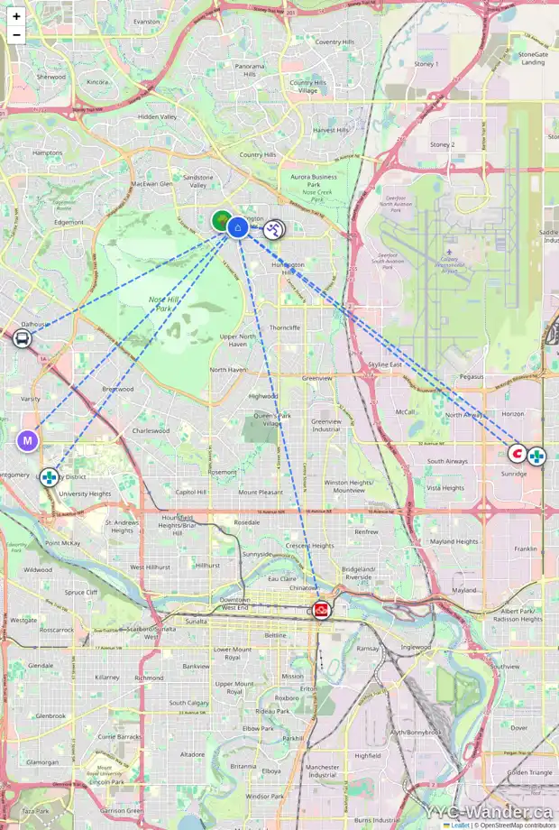 Daily accessibility map for 151 BERWICK WY NW, Calgary showing nearby schools, grocery stores, parks, LRT stations and nearby amenities
