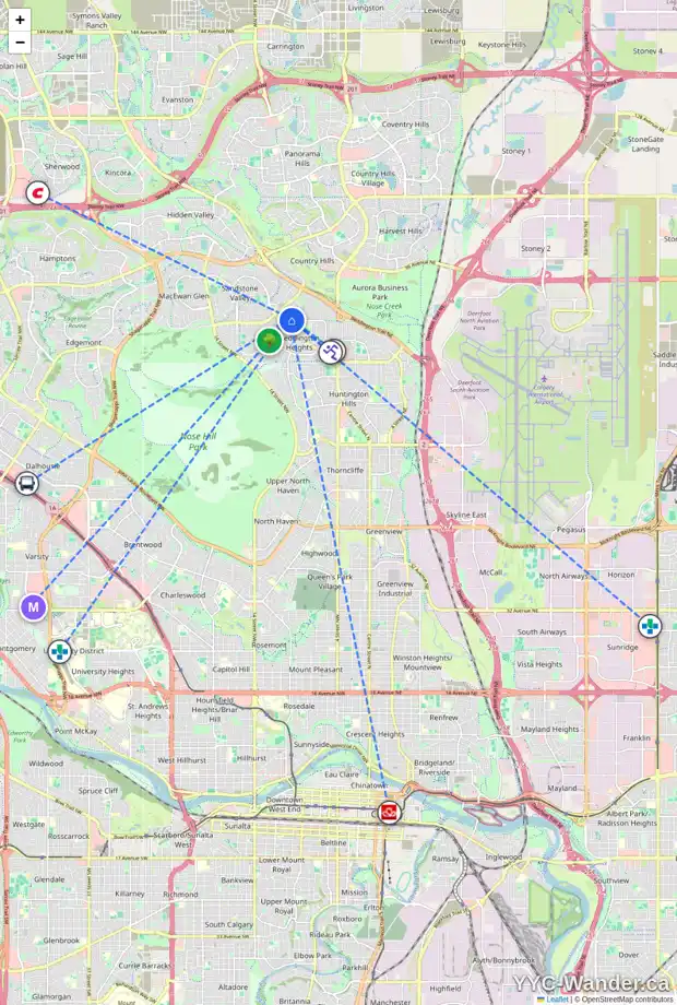 Daily accessibility map for 48 BERKSHIRE ME NW, Calgary showing nearby schools, grocery stores, parks, LRT stations and nearby amenities