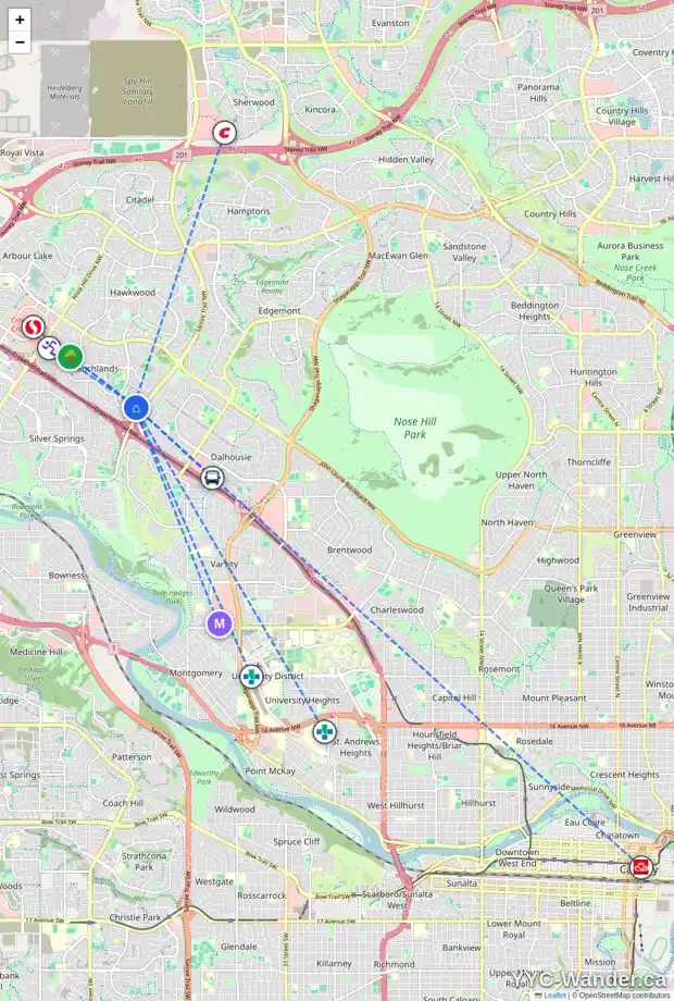 Daily accessibility map for 6626 RANCHVIEW DR NW, Calgary showing nearby schools, grocery stores, parks, LRT stations and nearby amenities