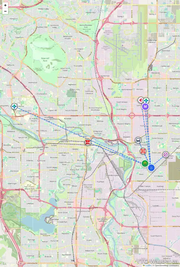 Daily accessibility map for 22 DOVERCLIFFE WY SE, Calgary showing nearby schools, grocery stores, parks, LRT stations and nearby amenities