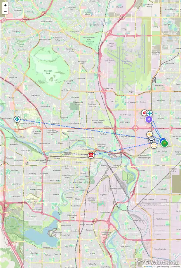 Daily accessibility map for 4623 MARYVALE RD NE, Calgary showing nearby schools, grocery stores, parks, LRT stations and nearby amenities