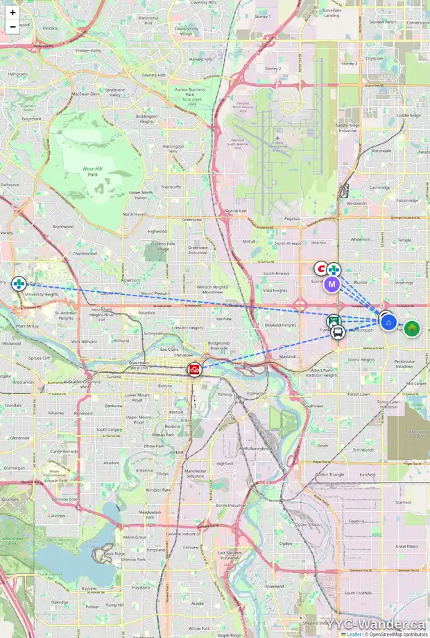 Daily accessibility map for 5423 MADIGAN DR NE, Calgary showing nearby schools, grocery stores, parks, LRT stations and nearby amenities