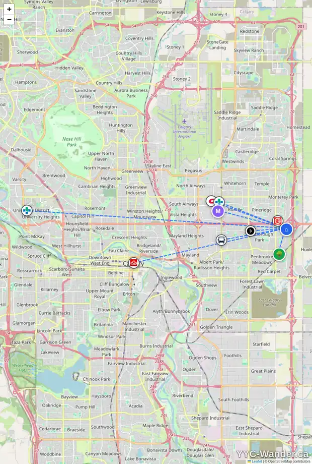 Daily accessibility map for 84 ABINGDON CR NE, Calgary showing nearby schools, grocery stores, parks, LRT stations and nearby amenities