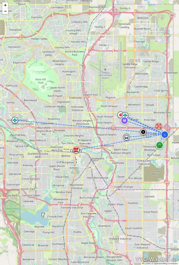 Daily accessibility map for 72 ABERFOYLE CL NE, Calgary showing nearby schools, grocery stores, parks, LRT stations and nearby amenities