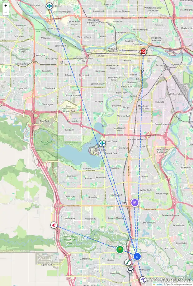 Daily accessibility map for 123 MIDLAWN CL SE, Calgary showing nearby schools, grocery stores, parks, LRT stations and nearby amenities