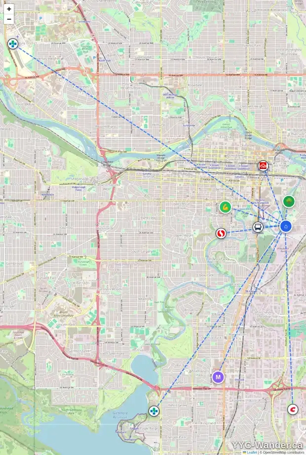 Daily accessibility map for 2347 6 ST SE, Calgary showing nearby schools, grocery stores, parks, LRT stations and nearby amenities