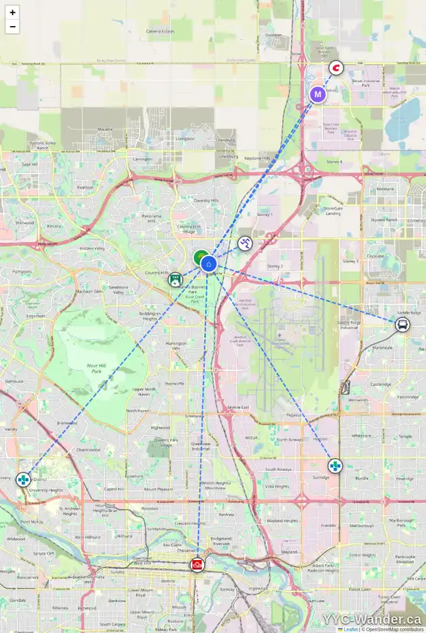 Daily accessibility map for 123 HARVEST GLEN RI NE, Calgary showing nearby schools, grocery stores, parks, LRT stations and nearby amenities