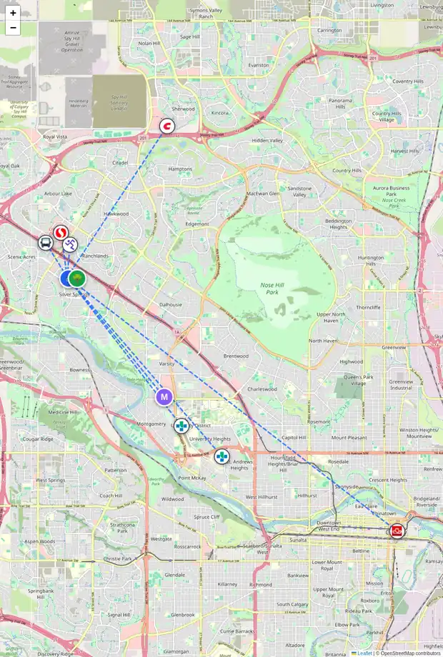 Daily accessibility map for 476 SILVERGROVE GD NW, Calgary showing nearby schools, grocery stores, parks, LRT stations and nearby amenities