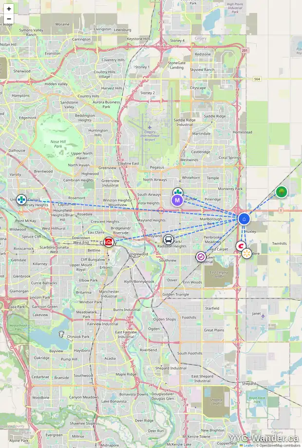 Daily accessibility map for 1101 84 ST NE, Calgary showing nearby schools, grocery stores, parks, LRT stations and nearby amenities