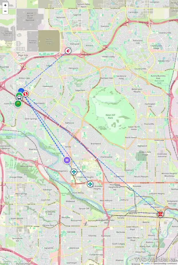 Daily accessibility map for 132 ARBOUR GROVE CL NW, Calgary showing nearby schools, grocery stores, parks, LRT stations and nearby amenities