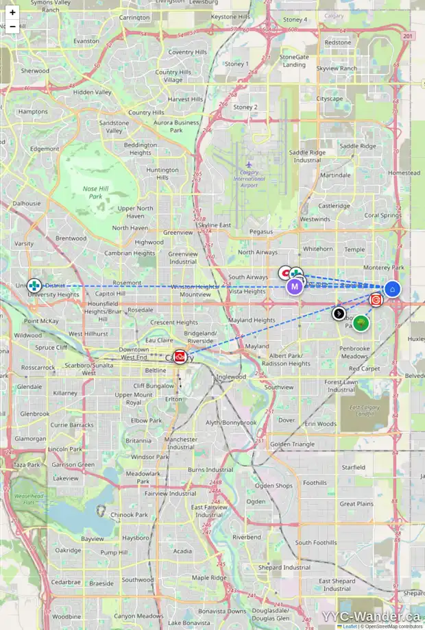 Daily accessibility map for 267 DEL RAY RD NE, Calgary showing nearby schools, grocery stores, parks, LRT stations and nearby amenities