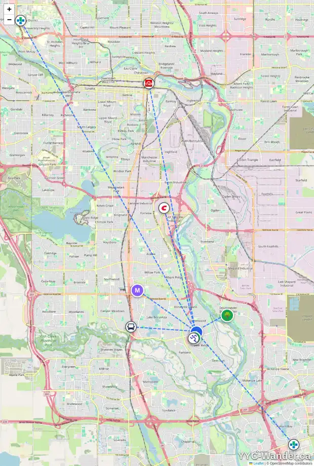 Daily accessibility map for 335B QUEEN CHARLOTTE DR SE, Calgary showing nearby schools, grocery stores, parks, LRT stations and nearby amenities