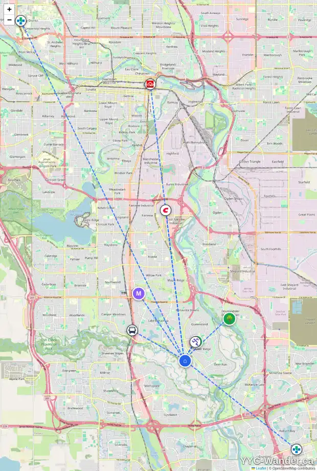 Daily accessibility map for 14504 PARKSIDE DR SE, Calgary showing nearby schools, grocery stores, parks, LRT stations and nearby amenities