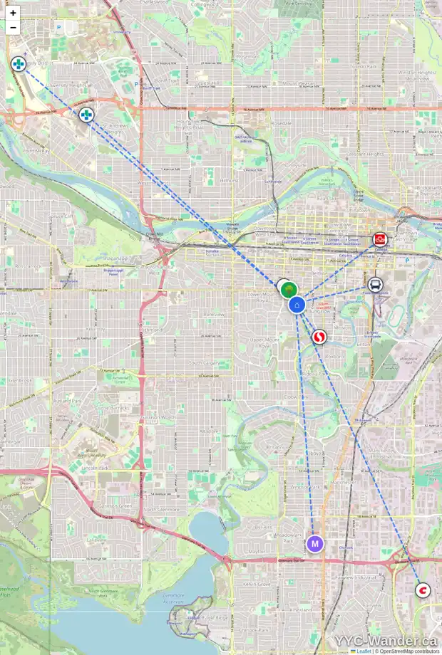 Daily accessibility map for 1759 COLLEGE LN SW, Calgary showing nearby schools, grocery stores, parks, LRT stations and nearby amenities