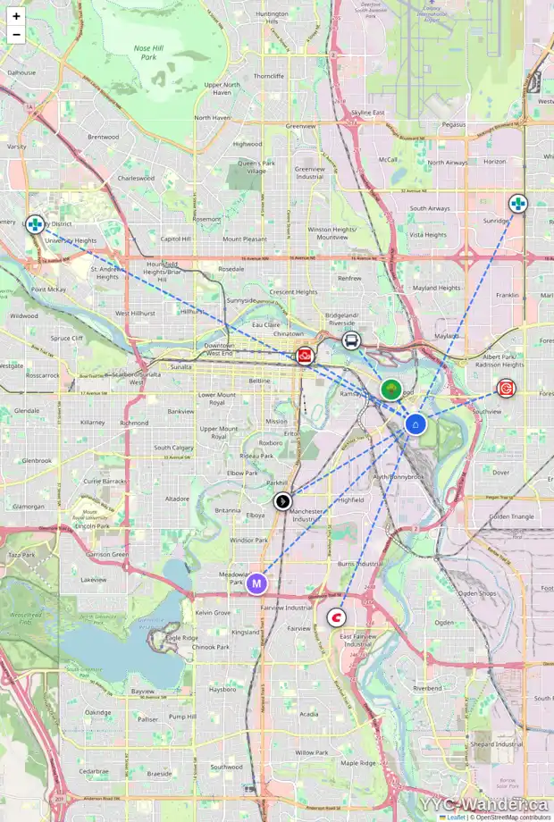 Daily accessibility map for 2509 17 ST SE, Calgary showing nearby schools, grocery stores, parks, LRT stations and nearby amenities
