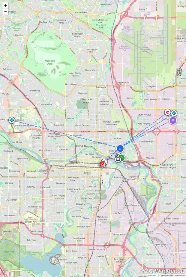 Daily accessibility map for 511 9A ST NE, Calgary showing nearby schools, grocery stores, parks, LRT stations and nearby amenities
