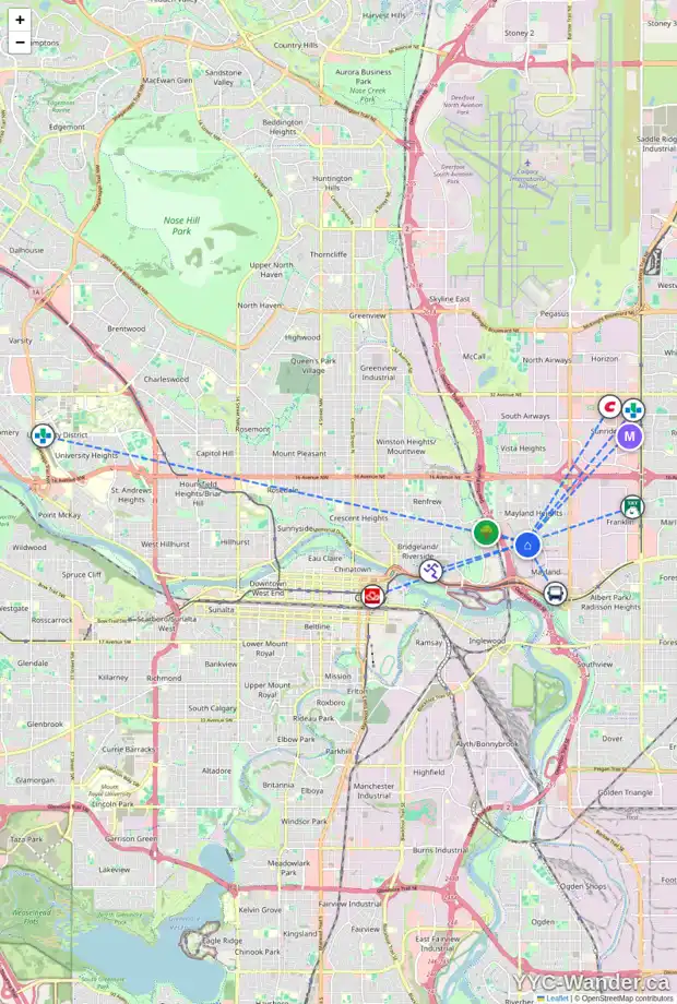 Daily accessibility map for 1839 MATHESON DR NE, Calgary showing nearby schools, grocery stores, parks, LRT stations and nearby amenities