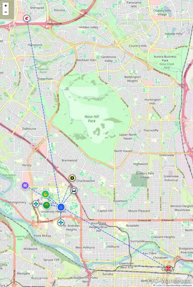 Daily accessibility map for 3127 UPPER PL NW, Calgary showing nearby schools, grocery stores, parks, LRT stations and nearby amenities