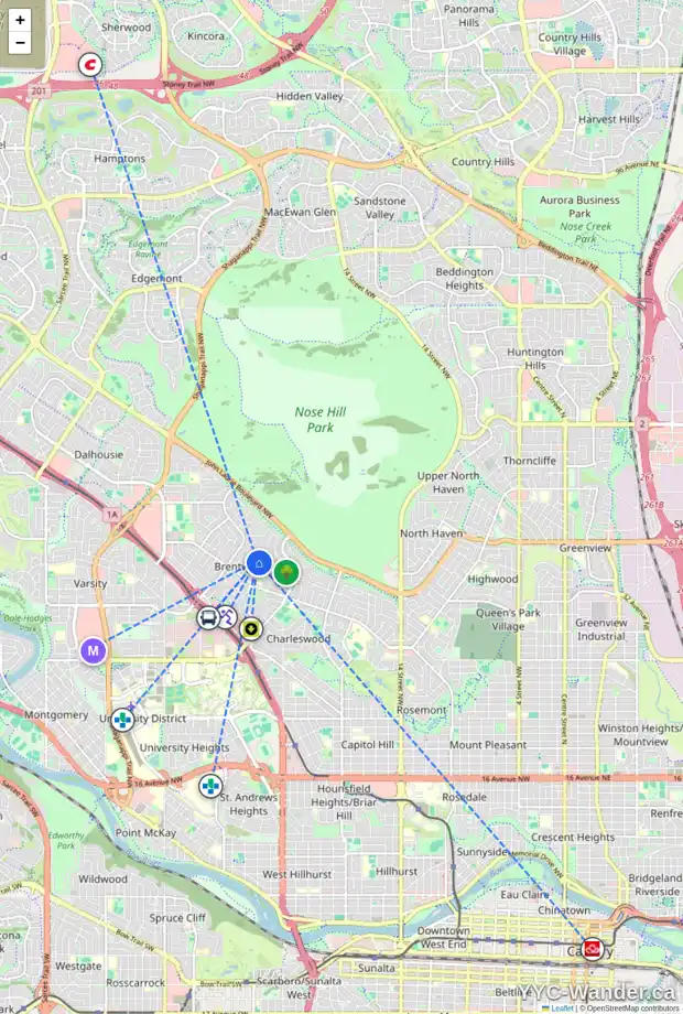 Daily accessibility map for 377 CAPRI AV NW, Calgary showing nearby schools, grocery stores, parks, LRT stations and nearby amenities