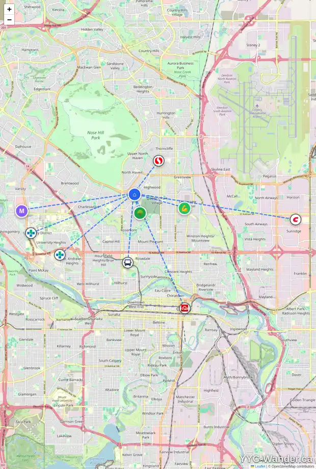 Daily accessibility map for 30 CHANCELLOR WY NW, Calgary showing nearby schools, grocery stores, parks, LRT stations and nearby amenities