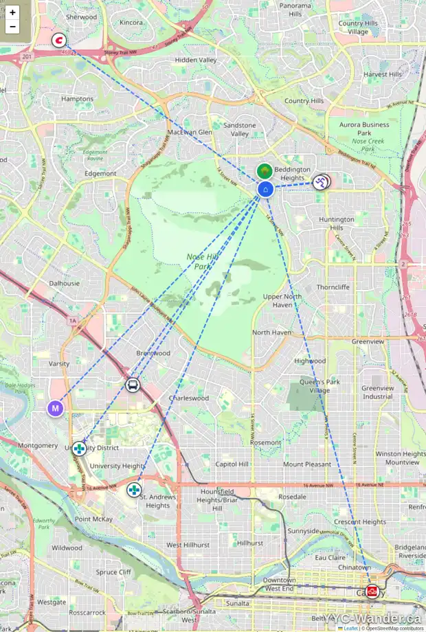 Daily accessibility map for 99 BERMONDSEY WY NW, Calgary showing nearby schools, grocery stores, parks, LRT stations and nearby amenities