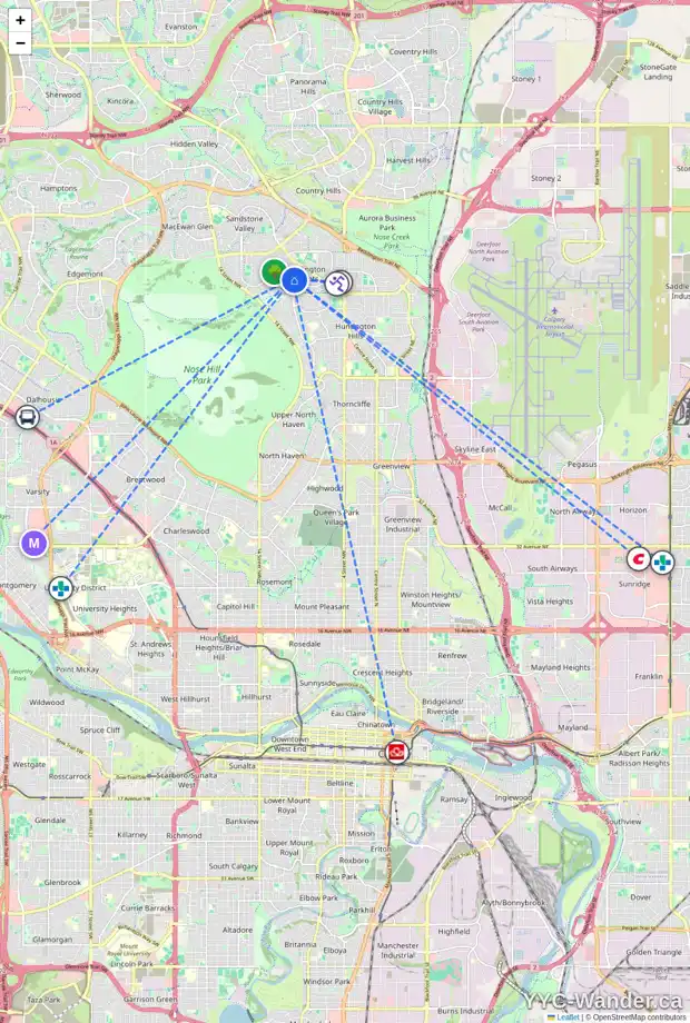 Daily accessibility map for 153 BERWICK WY NW, Calgary showing nearby schools, grocery stores, parks, LRT stations and nearby amenities