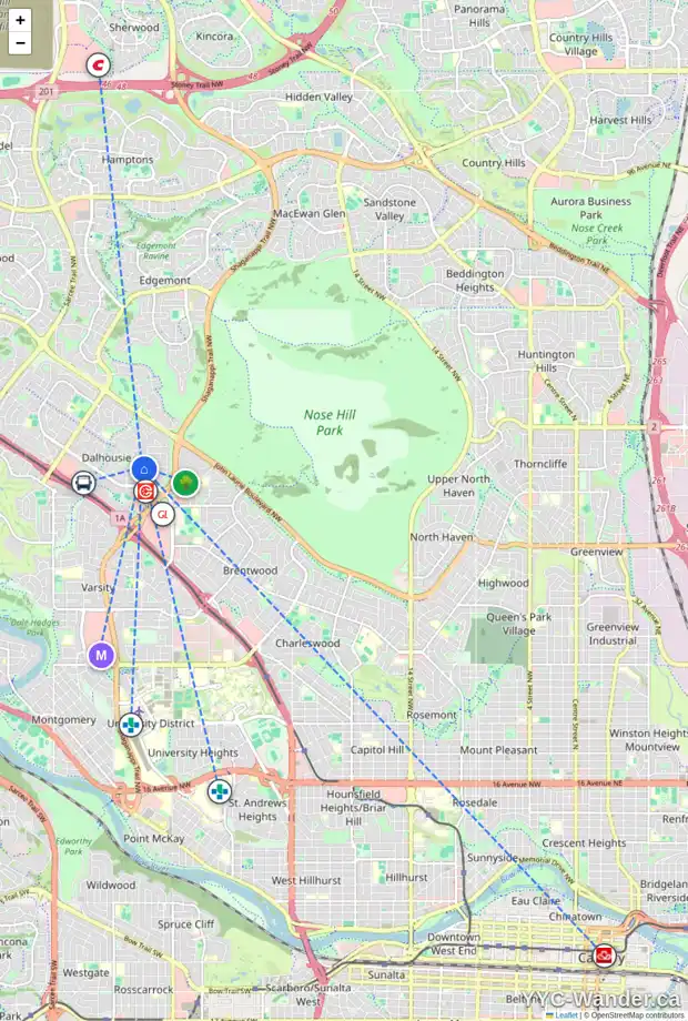 Daily accessibility map for 5919 DALTON DR NW, Calgary showing nearby schools, grocery stores, parks, LRT stations and nearby amenities