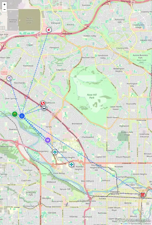Daily accessibility map for 6736 SILVERVIEW RD NW, Calgary showing nearby schools, grocery stores, parks, LRT stations and nearby amenities